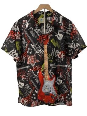 Hawaiian Shirts Men's Graphic Rock Shirt Black Red Green Yellow Men L 90s Grunge
